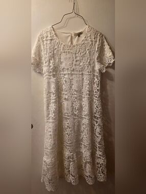 White Crochet Midi Dress - Elegant Lace Overlay